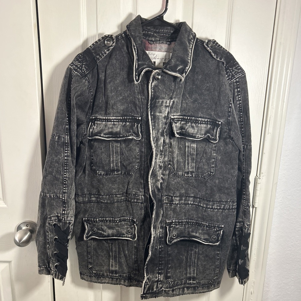 Vintage Havana Black Acid Wash Denim Jacket Sz S‎ Pockets Lined